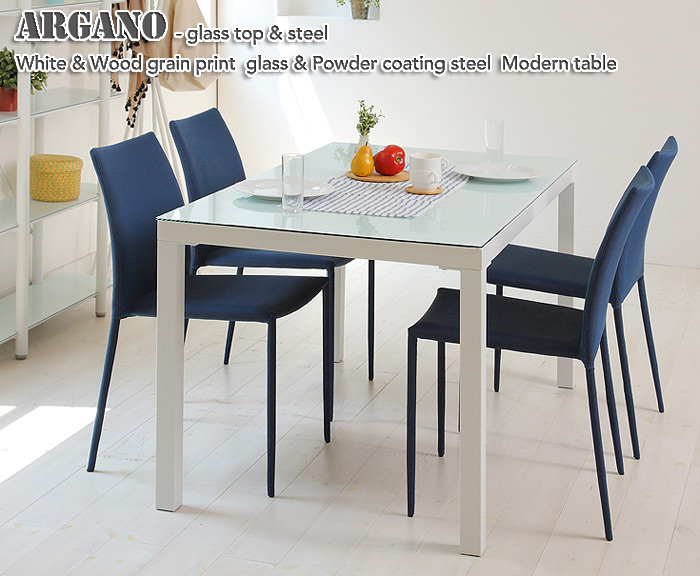 ARGANO アルガノ ガラスダイニングテーブル150 GDT-7721+ASHLEY アシュリースタキングチェア(4脚)