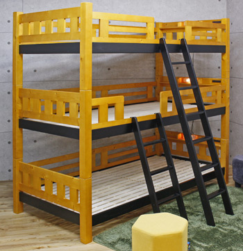 3段ベッド 親子ベッド 木製 天然木パイン材 三段ベッド 3人用 トライⅢ