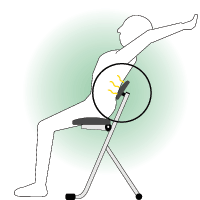 背もたれのスイング機構を利用しての背筋や腹筋のストレッチ運動が可能で腰痛防止やリフレッシュ効果を得ることができます。